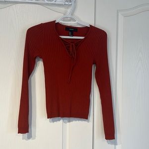 Burnt Orange Sweater with V-Neck Tie - Size Small